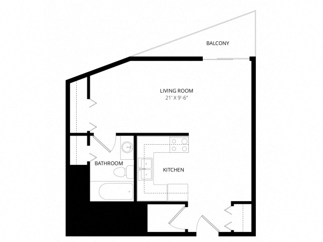 Floor plan for studio, 1 bath, 500 sqft